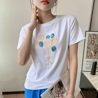 sequin embroidered short sleeve t shirt womens summer new pure cotton half sleeve ins trendy korean white bottom shirt