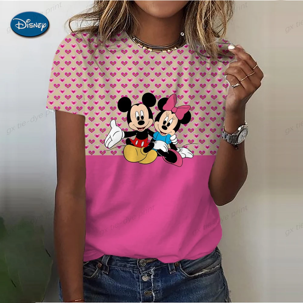 

Женская летняя футболка с коротким рукавом и принтом Минни Микки Маус