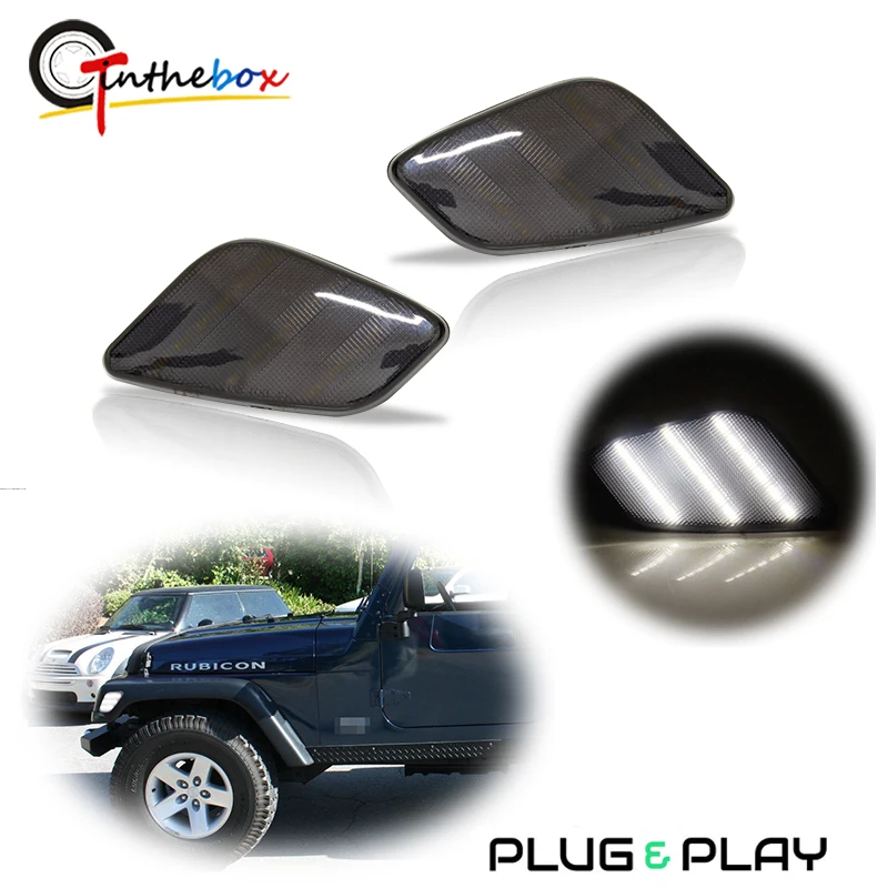

Gtinthebox Smoked Lens White / Amber LED Front Bumper Side Marker Indicator Lights For 1997-2006 Jeep Wrangler Turn Signal Light