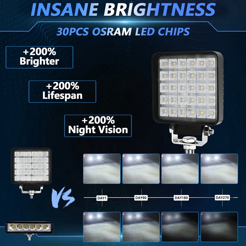 4-дюймовый квадратный рабочий светильник 90 Вт набор из 2 предметов для