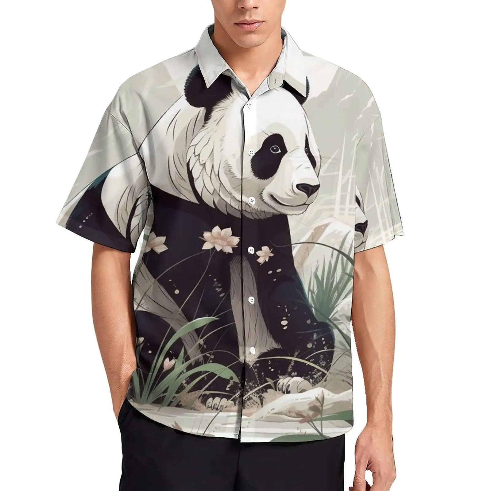 

Panda Vacation Shirt Vector Flat Animals Hawaii Casual Shirts Male Funny Blouses Short Sleeve Custom Clothes 3XL 4XL