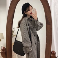 2021 winter casual high quality sweet plaid coat female chic houndstooth women warm plus office lady woolen cotton coats fashion