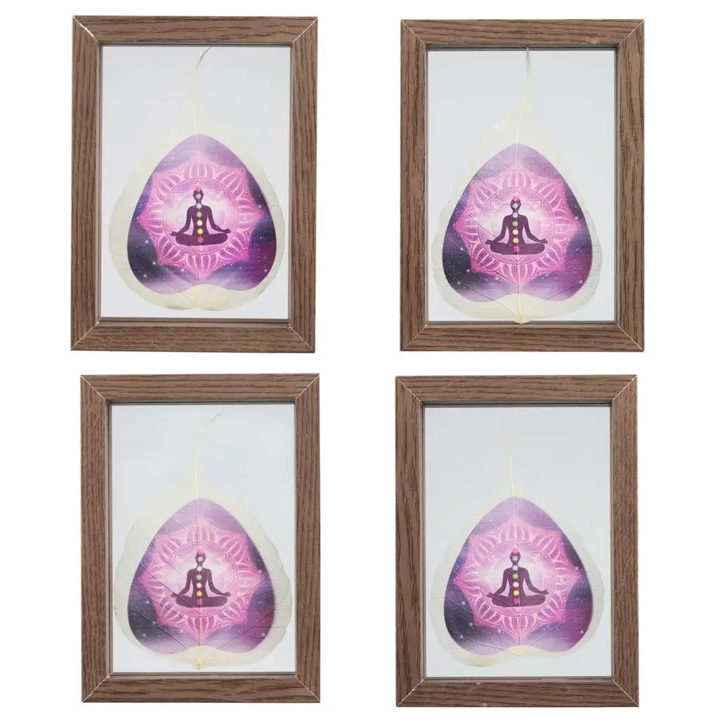 Reiki Healing 7 Chakra Art Printed Pressed Leaf Display Frame Double Glass Wooden Floating Frame Decoration Nordic Home Ornament