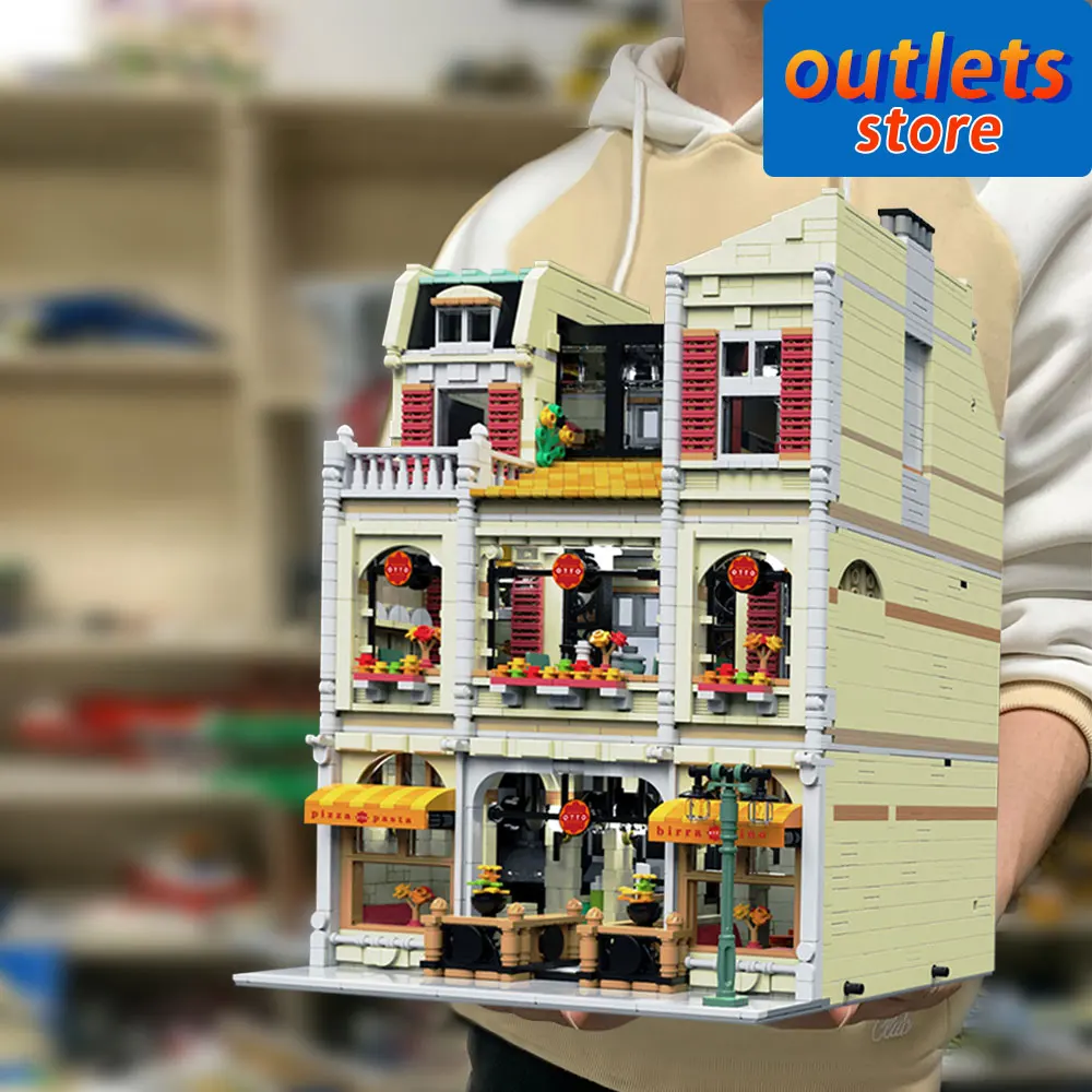 

10202 г., креативный эксперт, пиццерия Street View, пицца, магазин Moc 70722, Модульные строительные блоки, модели, кирпичи, игрушки, европейский город, 5588...