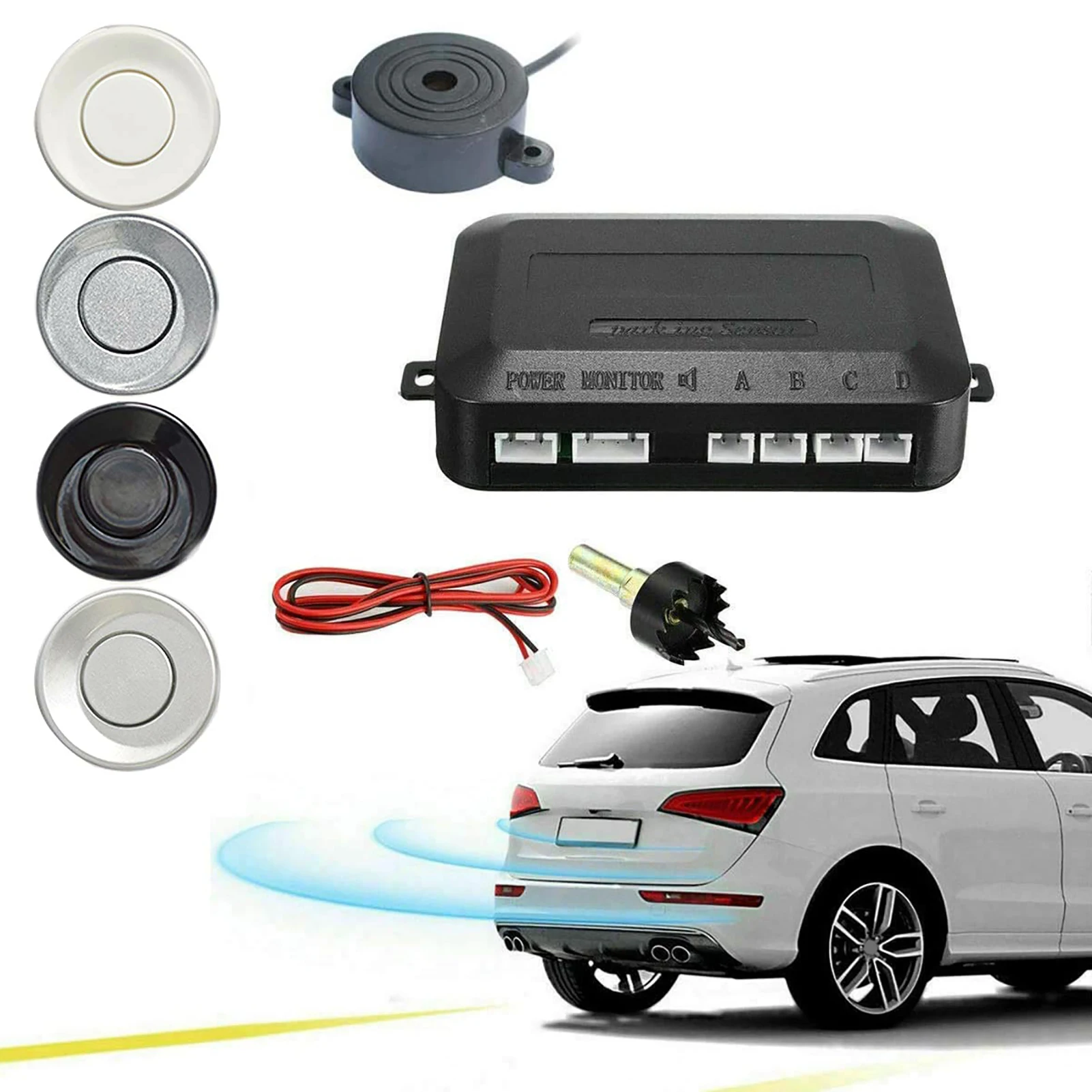 Kit de Sensor de aparcamiento inalámbrico para coche, sistema de sonda con 4 sensores universales, zumbador, 12V, 22mm, Radar de respaldo inverso