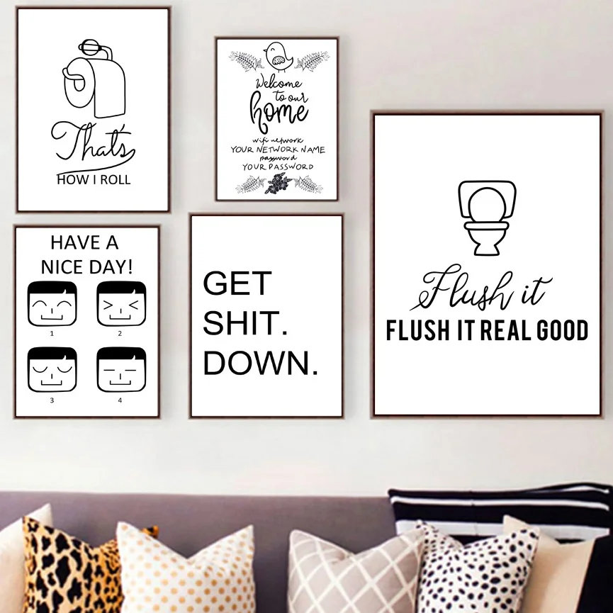 

Черно-белая забавная туалетная бумага, милая домашняя настенная Картина на холсте, скандинавские постеры и принты, картины для украшения го...