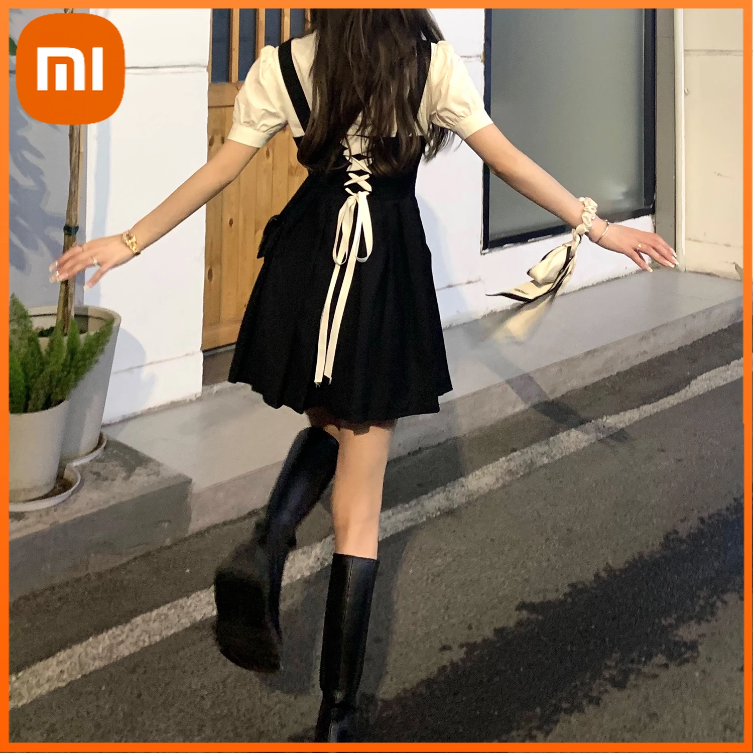 

Xiaomi Casual Party Y2k Black Lolita Dress Women High Street Fake 2 Piece Korean Summer Cute French Retro Mini Dress Women