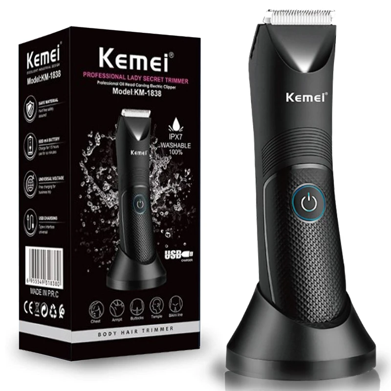 Kemei Groin Area Hair Trimmer Lawn Mower Ceramic Blade Waterproof Wet Dry Clippers Pubic Armpit Body Hair Ultimate Hygiene Razor