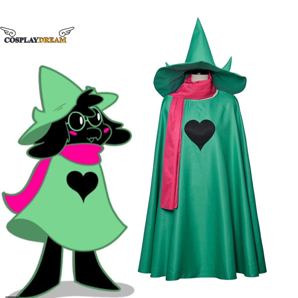 

Game Undertale Deltarune Ralsei Cosplay Ralsei Hoodie Cloak Cape with Hat and Scarf Outfit Halloween Costume for Men Women