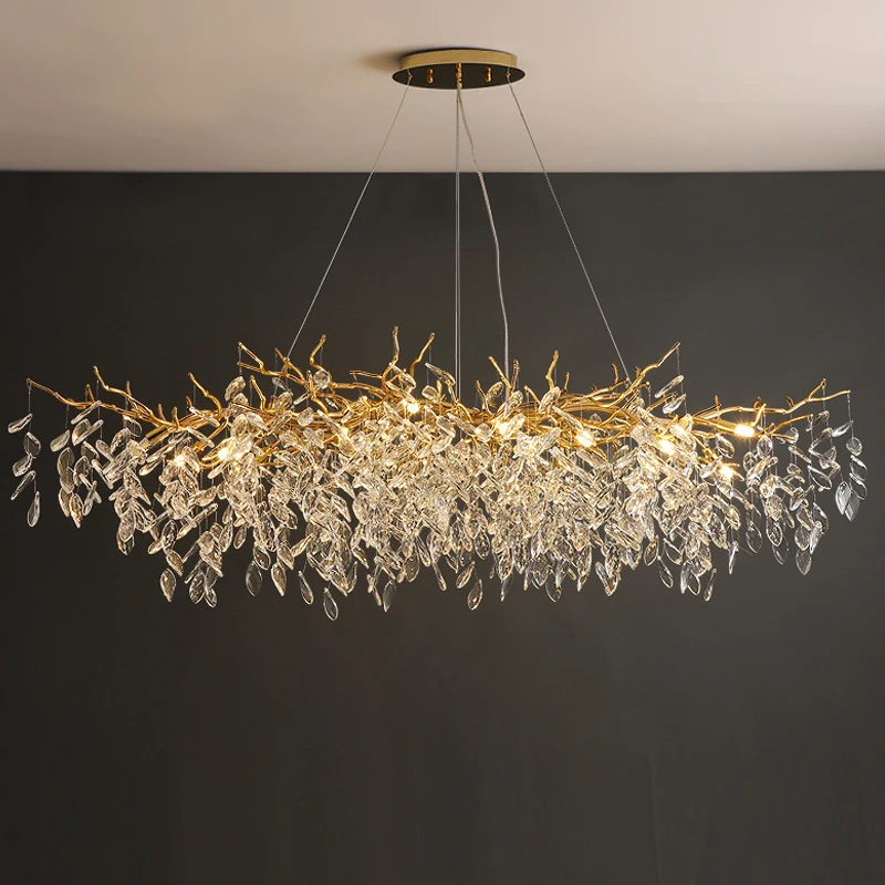 

Pendant Lamp Led Art Chandelier Light French Luxury Modern Simple Villa Duplex Floor Decorative American Branch Living Crystal