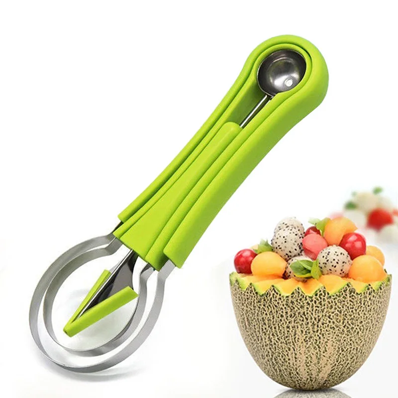 

3 in 1 Multifunctional Fruit Digging Set Stainless Steel Fruit Carving Platter Ball Digger Watermelon Slicer Kitchen Accessories