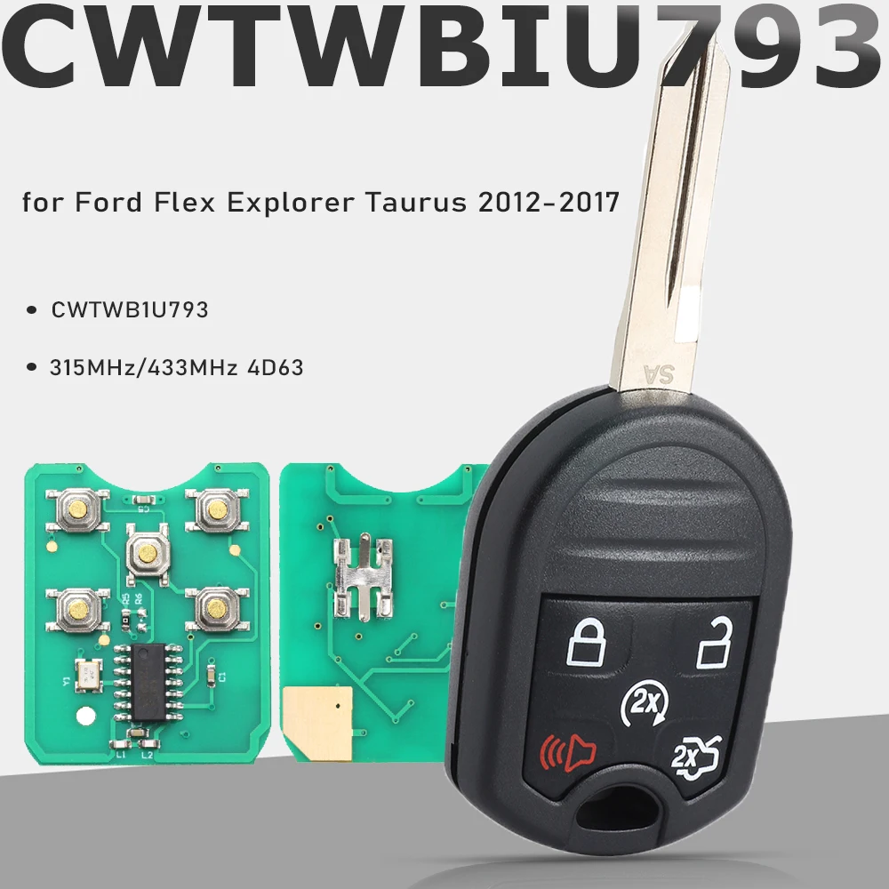 

KEYECU CWTWB1U793 Автомобильный ключ с 5 кнопками, 315 МГц/433 МГц 4D63 для Ford Flex Explorer Taurus 2012 2013 2014 2015 2016 2017