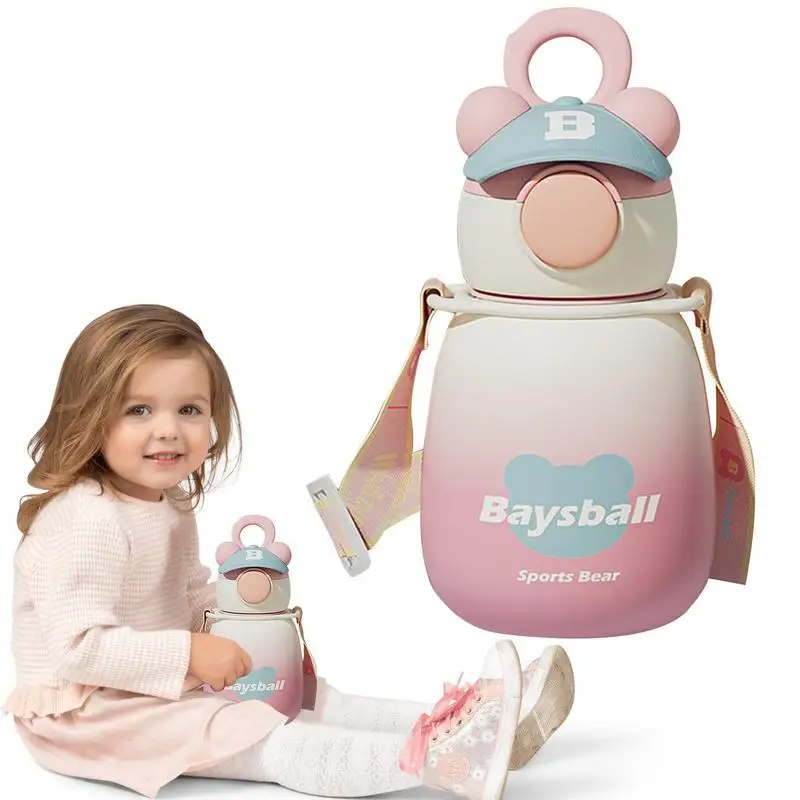 

Bear Bottles For Kids 650ml Cute Water Bottle Cartoon Kids Bottle Gradient Frosted Color Cartoon Hat Bear Drinking Cups With