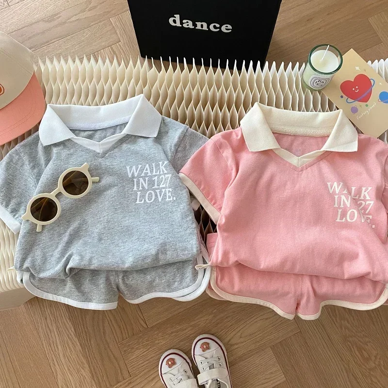 2025 Summer Children Clothes 0-6Years Kids Boy Girl Short Sleeve Cartoon Bear Pattern Shirt +Shorts Pant 2PCS Clothing Set