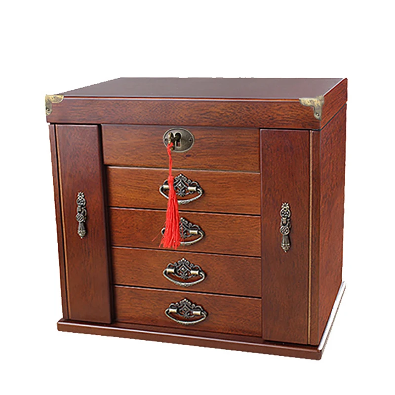 Luxury Jewelry Box Storage Organizer Case with Lock Large Capacity 360 Wood Vintage Multi Layer Jewelry Storage Box with Mirror