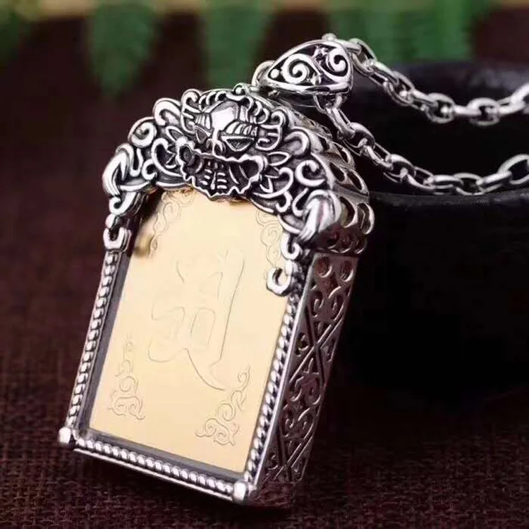 

S925 pure silver ancient black box hanging drop Thai silver seiko fashion domineering pendant male jewelry wholesale