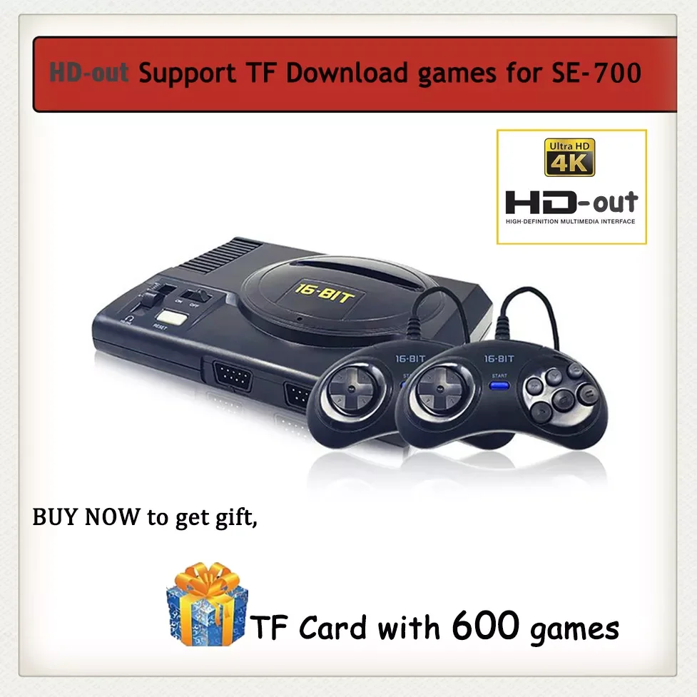 

4K HD 16 Bit Super Mini Game Console for Sega MD 100 In 1 Handheld Game Player Double Gamepads in box Controller Adapter Gift