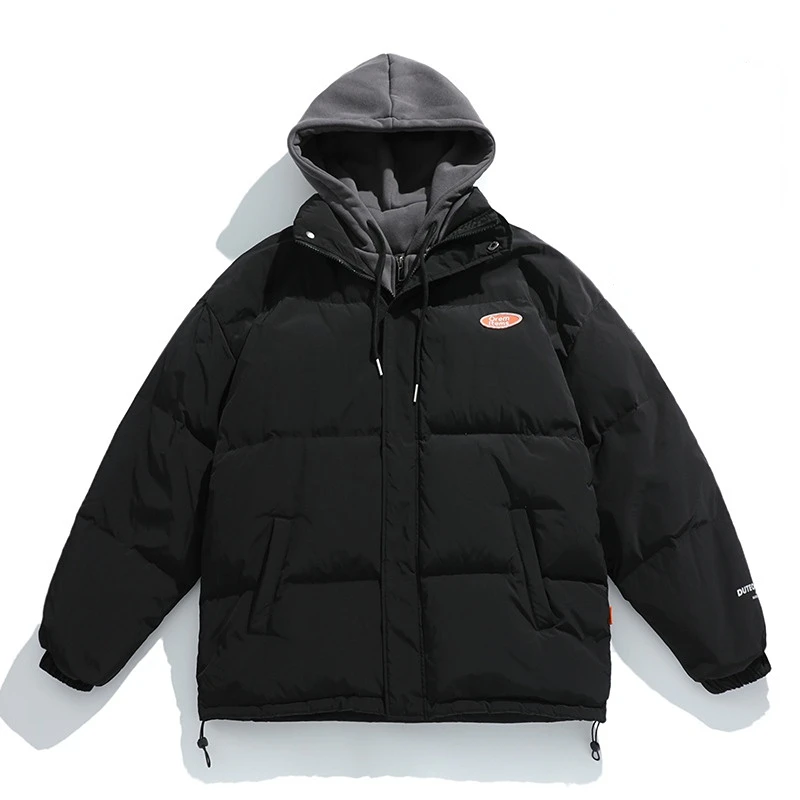 Winter Men's New Parka Fake Two Pcs Thicken Warm Hooded Parka Fashion Simple High Quality Couple's Streetwear Vintage Coat Men