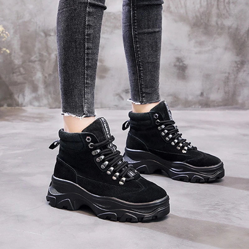 

Новые Зимние Теплые ботильоны, женские бархатные женские водонепроницаемые повседневные ботинки на высокой платформе, кожаные ботинки, женские ботинки