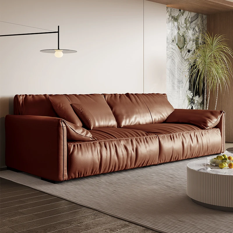 

Italian Craft Nappa Leather Sofa Modern Simple Cream Topcoat Cowhide Sofa Combination furniture sofa chairs