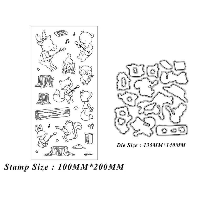 Шаблон для скрапбукинга с изображением животных и музыки