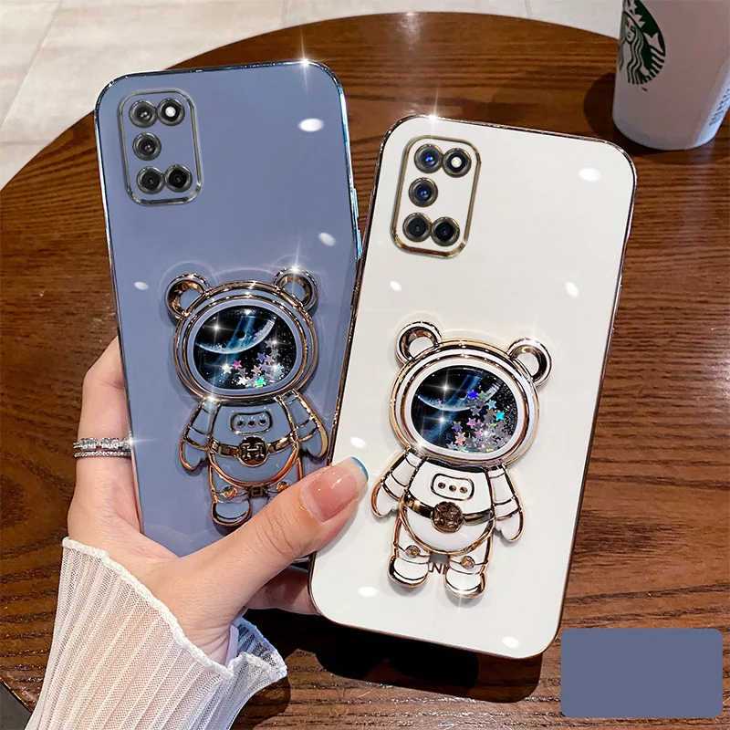 

Quicksand Astronaut Bear Case For OPPO A96 A74 A77 A76 A57 A17 A16 A15S For OPPO A53 A36 A54 A55 Reno7 Glitter Fold Stand Cover