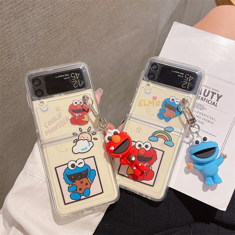 

Simple Cartoon cute Sesame Pendant Phone Case for Samsung Galaxy Z Flip 3 5G Hard PC Back Cover for ZFlip3 Case Protective Shell