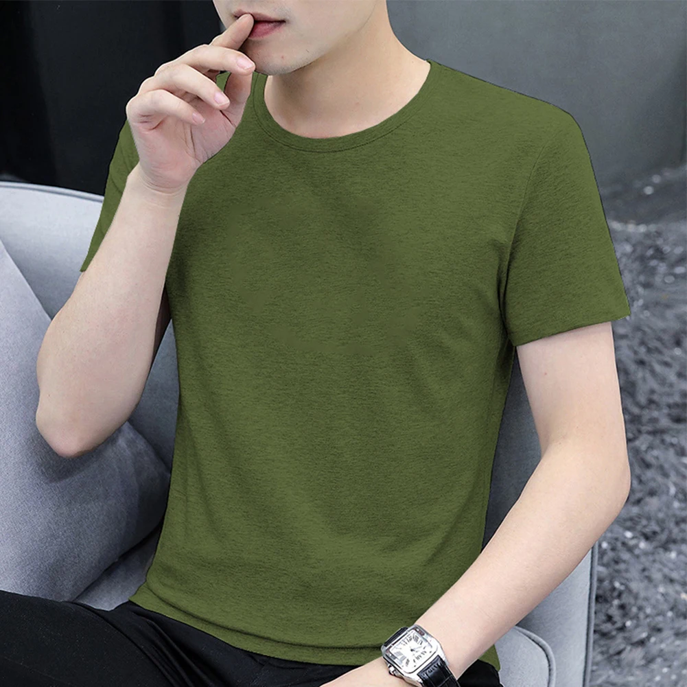 

2023 Comfy Stretch Boys Student Round-Neck Basic Tops Men's T-Shirt Seamless Thin Undershirts Summer Sports Running T-shirts