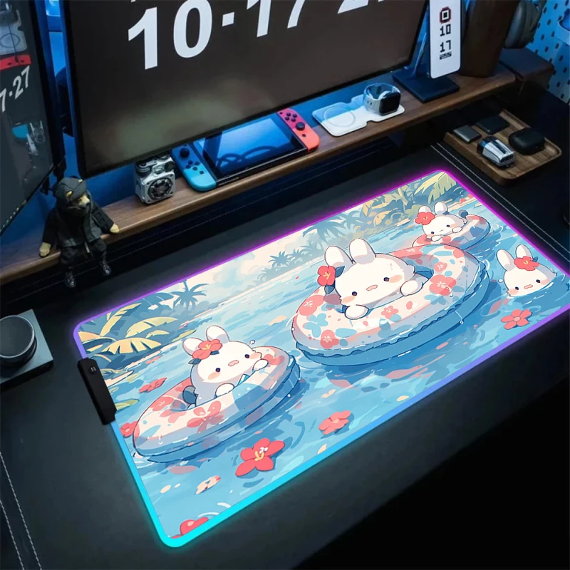 RGB-коврик для мыши с изображением кролика размер XXL 100x50 см