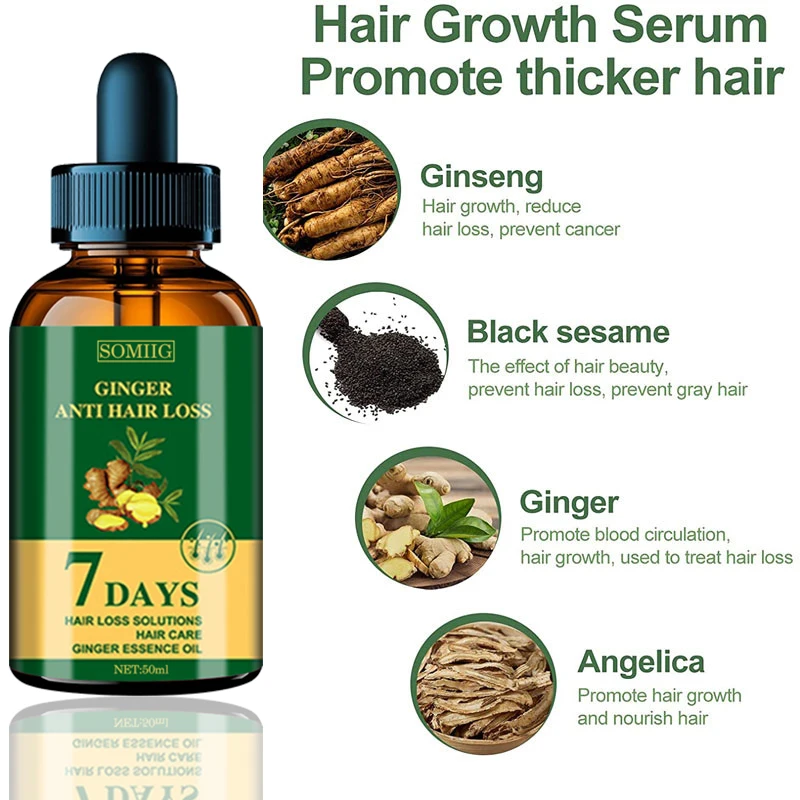 Масло эфирное Ginger Hair Growth Essential Oil для быстрого роста волос и профилактики облысения у мужчин и женщин.