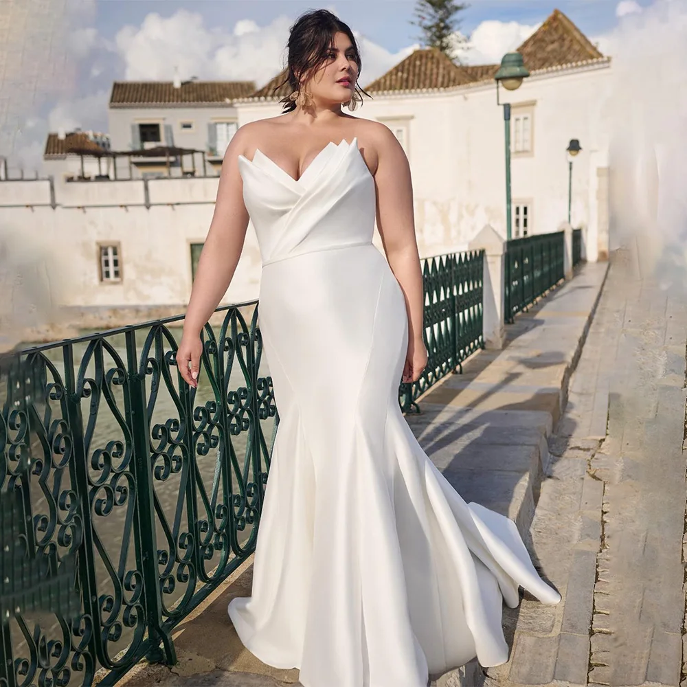 

Женское атласное свадебное платье-русалка, простое формальное платье с V-образным вырезом, оборками и бантом для взрослых, модель 2023 года