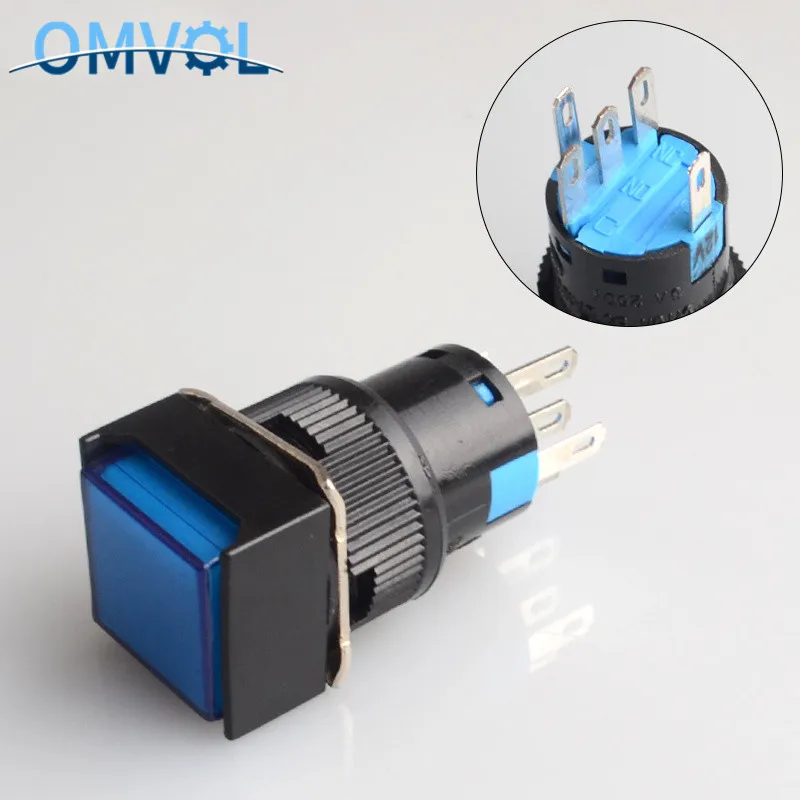 16 мм Мгновенный и самоблокирующийся кнопочный переключатель со светодиодной