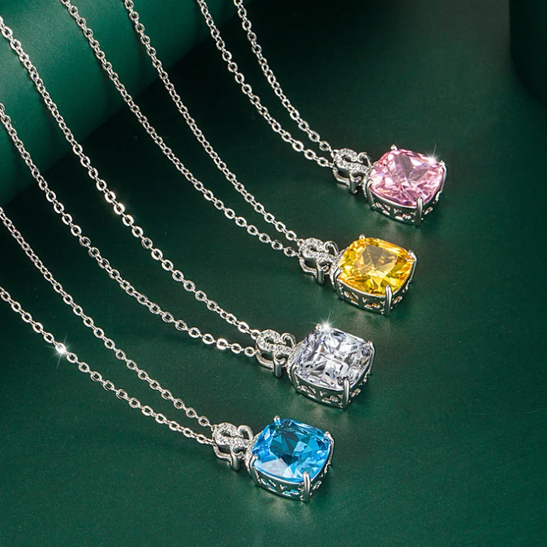 

ANGLANG Luxury Square Pendant Necklace Bridal Wedding Shiny CZ Stone Romantic Gift Elegant Fashion Necklace Jewelry for Women