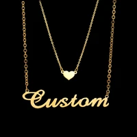 customized name necklace heart choker stainless steel golden letter double layers chain pendant jewelry for women gift