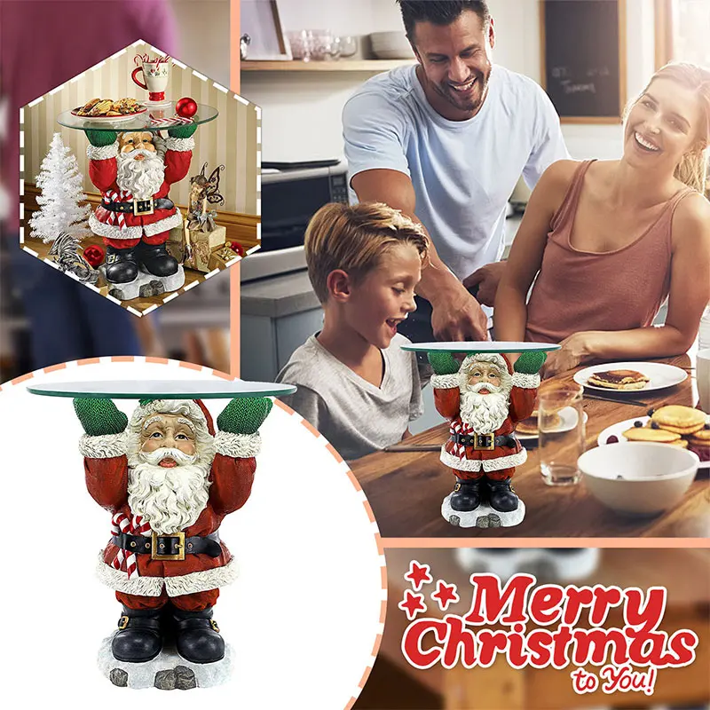 

Resin Santa Claus Statues Holding Snack Tray Human Waiter Tray Sculpture Craft Christmas Figurine Cake Dessert Stand Fruit Plate