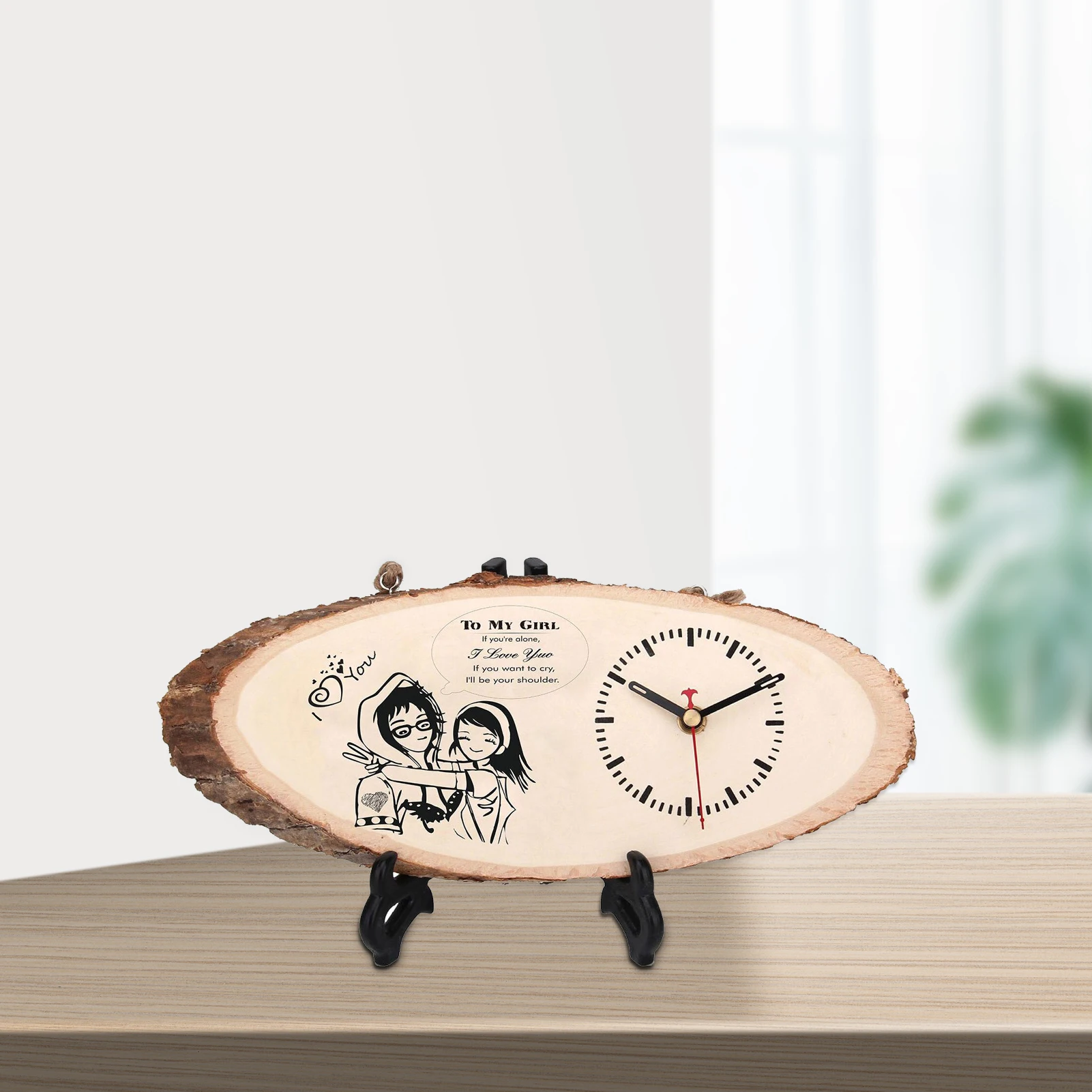 Настольные часы деревянные настольные на День святого Валентина с принтом