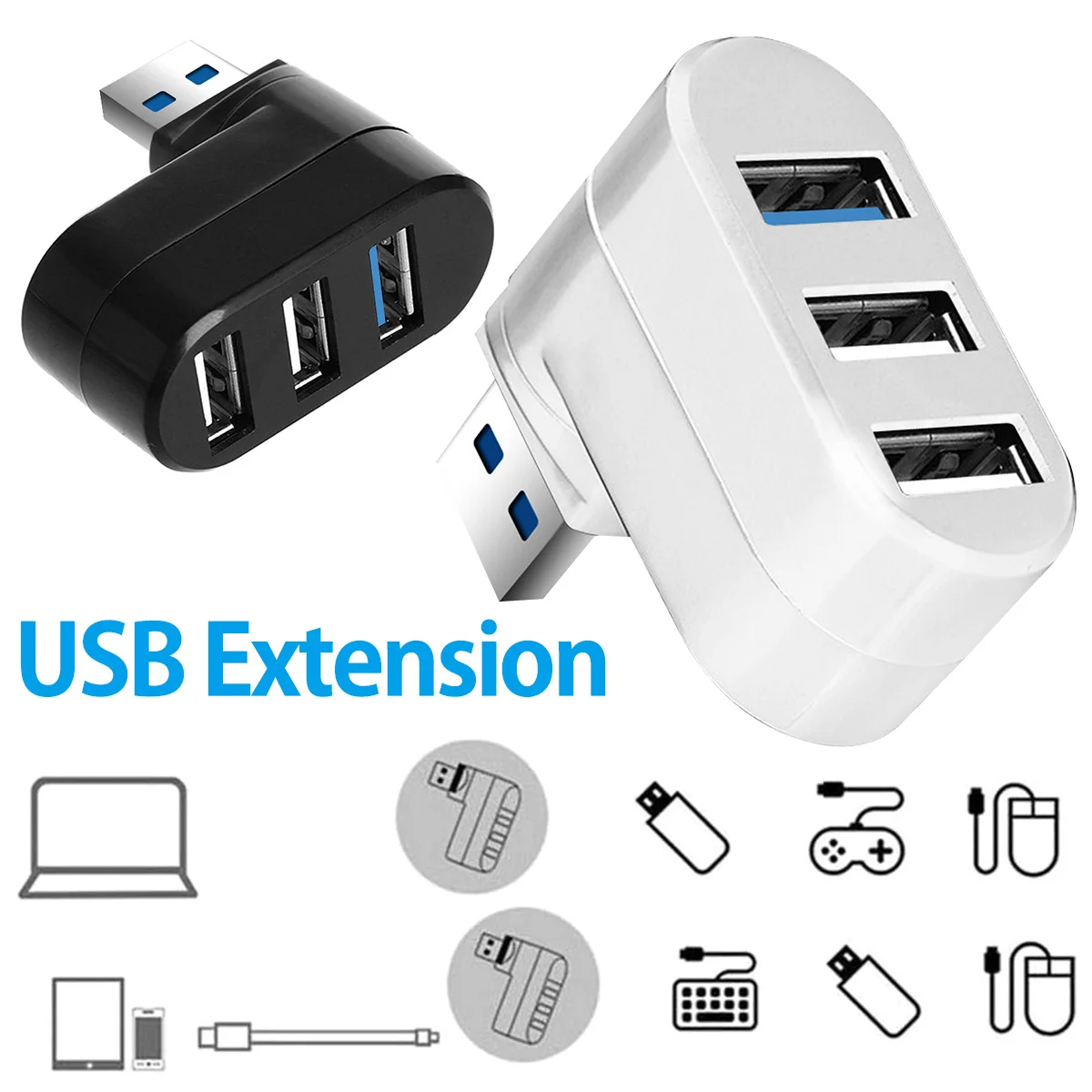 

Universal Mini Rotatable 3 Port USB 3.0 Hub High Speed Data Transfer Splitter Box Adapter USB Expander For PC Laptop MacBook Pro