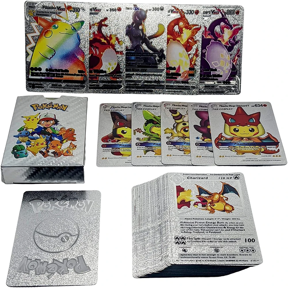 Новые металлические золотые карты Pokemon Vmax GX энергетическая карта Charizard Pikachu