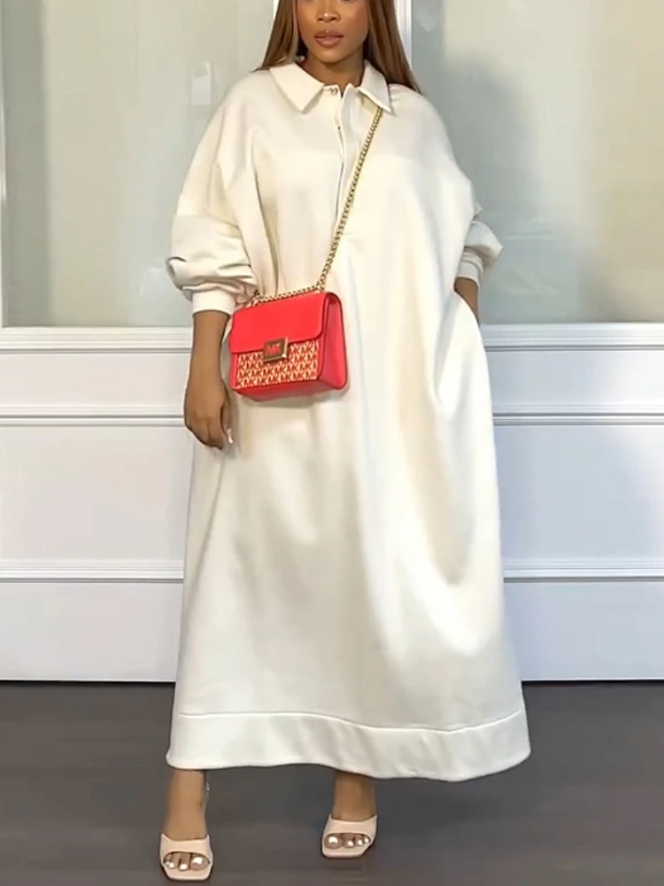 

Женское повседневное Свободное длинное платье с воротником-поло, пуловер на пуговицах, платье-свитер с карманами, элегантное Трендовое вес...