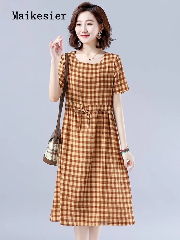 

Женское платье с квадратным вырезом, элегантное клетчатое платье с высокой талией и шнуровкой, новинка сезона весна-лето 2023, женская одежда, топ для отдыха