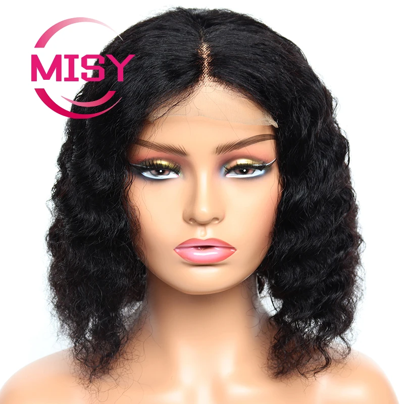 Короткий парик Боб парики из человеческих волос с глубокой волной для черных