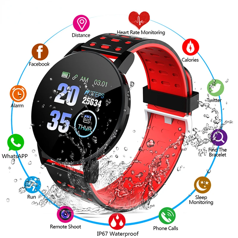 

119Plus Hot Smart Watch Blood Pressure Sport Tracker Waterproof Bluetooth Bracelet Heart Rate Monitoring For Android IOS