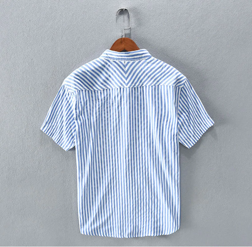 2022 Summer  Men's Shirt Short Sleeve Man Business Casual Shirts Classic Striped Male Social Dress Embroidery Shirts