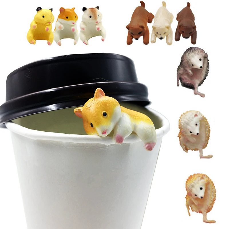 

Cute Pvc Cup Edge Animal Figure Desk Decoration 6pcs Cups Climbing Dog Hedgehog Novelty Gift for Children and Adults