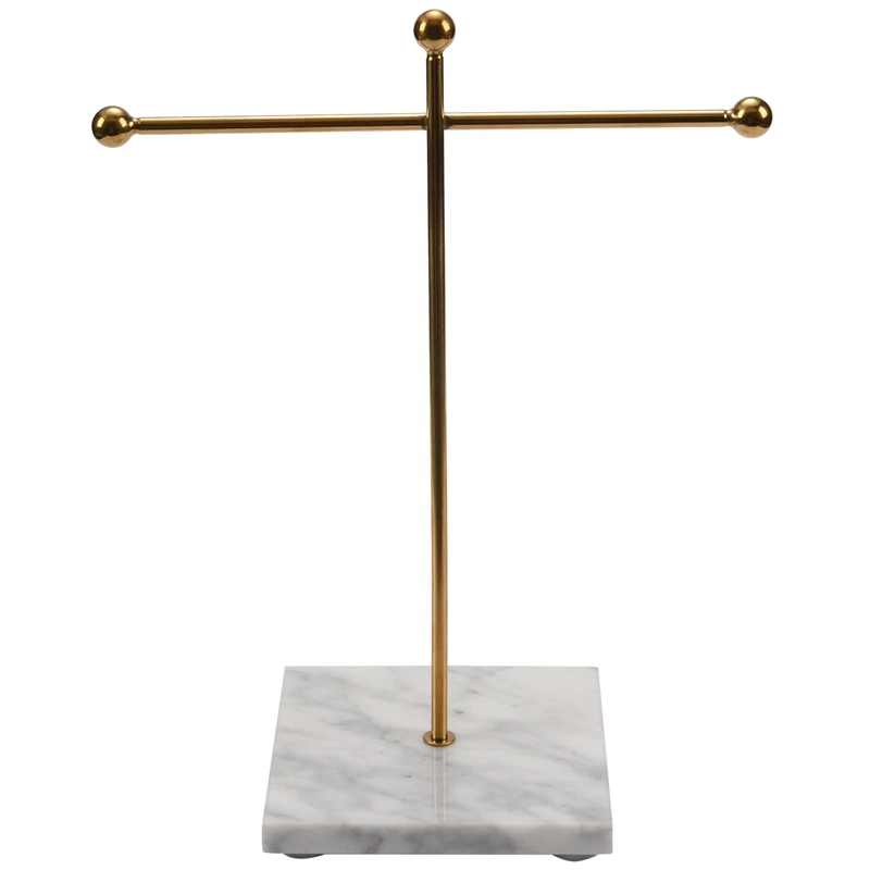 

Nordic Metal Golden Storage Rack with Marble Base Chic Ins Modern Jewelry Ring Necklace Earring Display Rack Holder Desk Decor