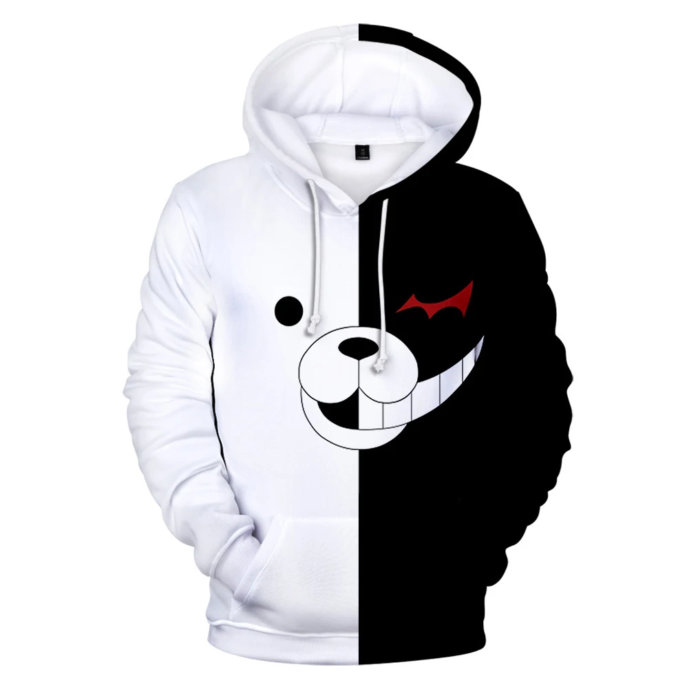Anime Danganronpa Monokuma Cosplay Costume Black White Bear Hoodie Sweatshirt Pullover Jacket