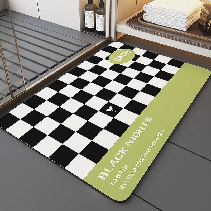 

Быстросохнущий коврик для ванной комнаты с диатомом, нескользящий коврик с шахматным узором, впитывающий напольный коврик, дверной коврик ...