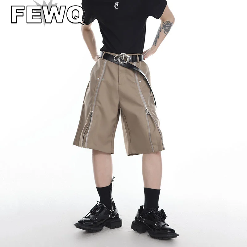 

FEWQ Trendy Men's Suit Shorts Metal Zipper Niche Design Loose Short Trousers Male Solid Color Fashion High Street Menwear 9A8149