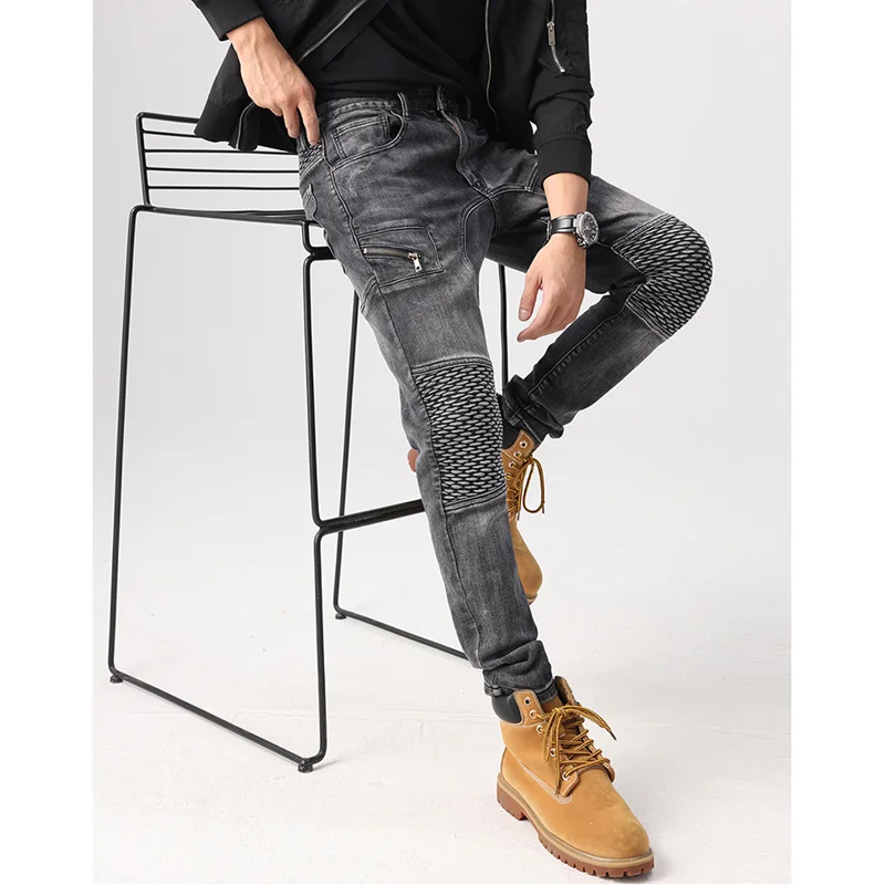 Streetwear Men 2022 New Pattern American Recreational Black Pants Chaopai Small Trouser Leg Self-cultivation Jeans Autumn Female