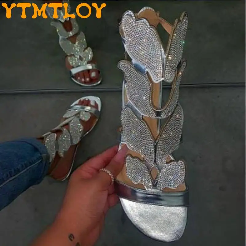 

European And American Foreign Trade Women's Shoes 2022 Summer New Butterfly Drill Large Size Light Cross-border Hot-selling Flat